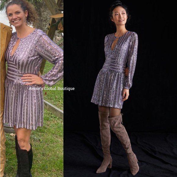 NWT ANTHROPOLOGIE Sequined Open-Back Mini Dress. Size 6 - Picture 4 of 16